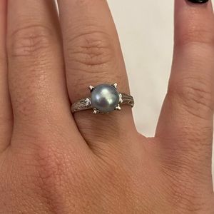 14k white gold antique light blue pearl ring